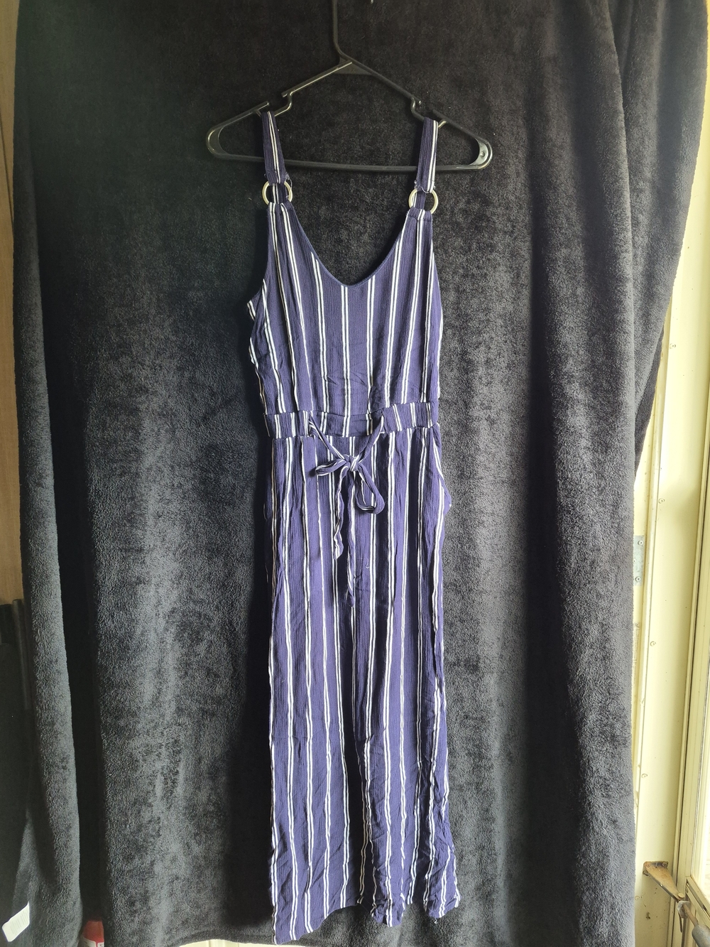 Derek Heart Navy and White Striped Maxi Jumpsuit